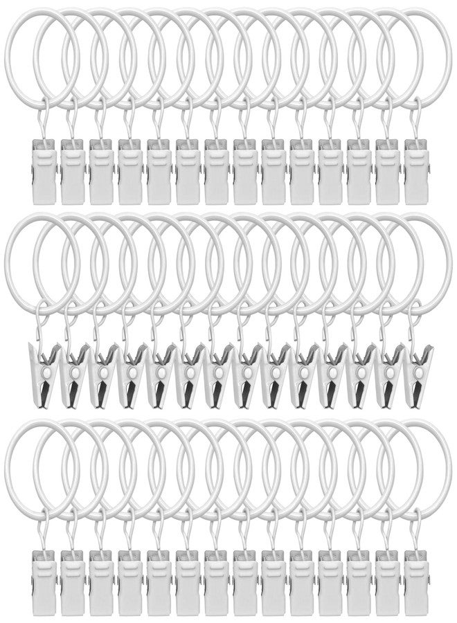 LULARINE 42 Pack Curtain Rings with Clips 1.26" Interior Diameter,Metal Drapery Ring with Clips Compatible with up to 1 inch Drapery Rod,Strong Vintage Decorative Rustproof Drapery Ring with Hooks(White) - Image 1
